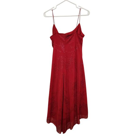 Vintage City Triangles Red Shimmer Ruched Sleeveless High Low Party Dress Large - Picture 2 of 8